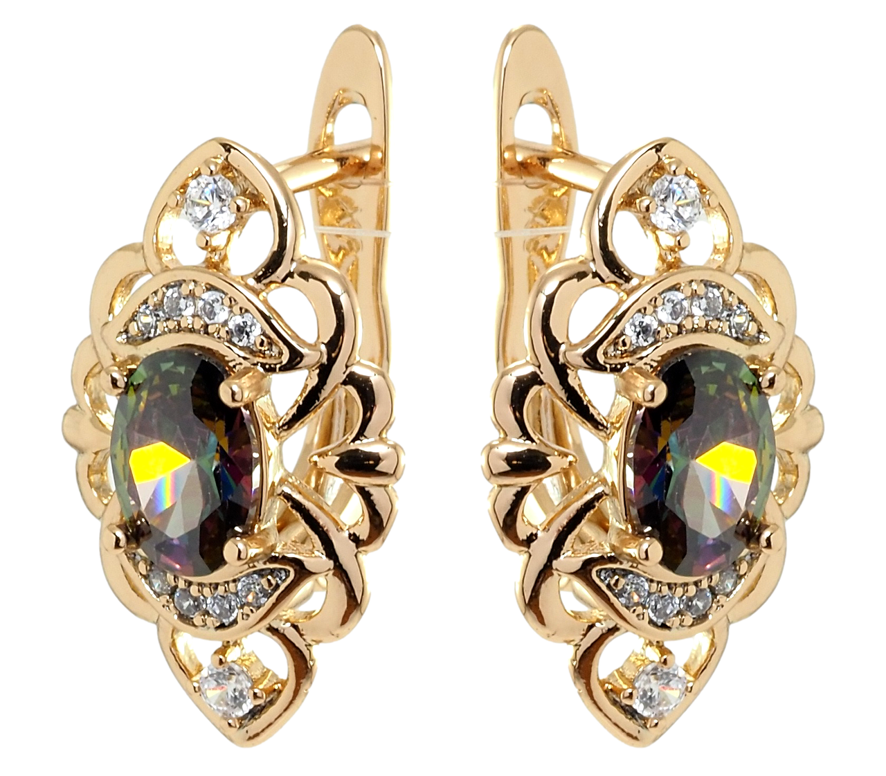 

Серьги Xuping Позолота 18K английский замок "Резной орнамент с фианитом хамелеон"