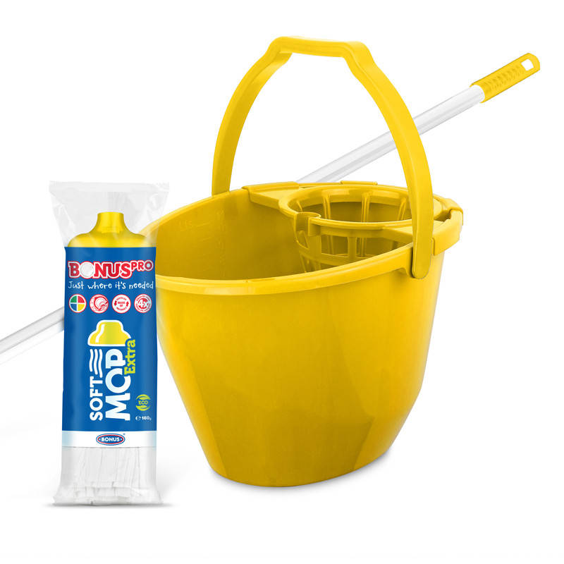 

Набор для уборки BONUS SoftMop Extra set: ведро 11 л + Моп + Кий 120 см желтый