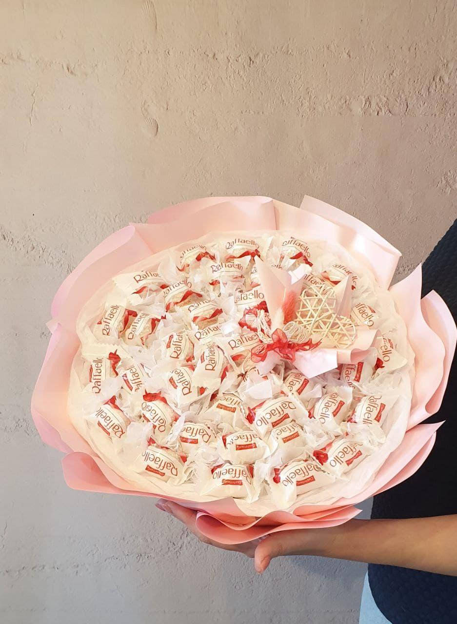 

Букет Рафаэлло. Вкусный, сладкий, съедобный букет для жены, мамы, сестры,подруги, любимой, Белый