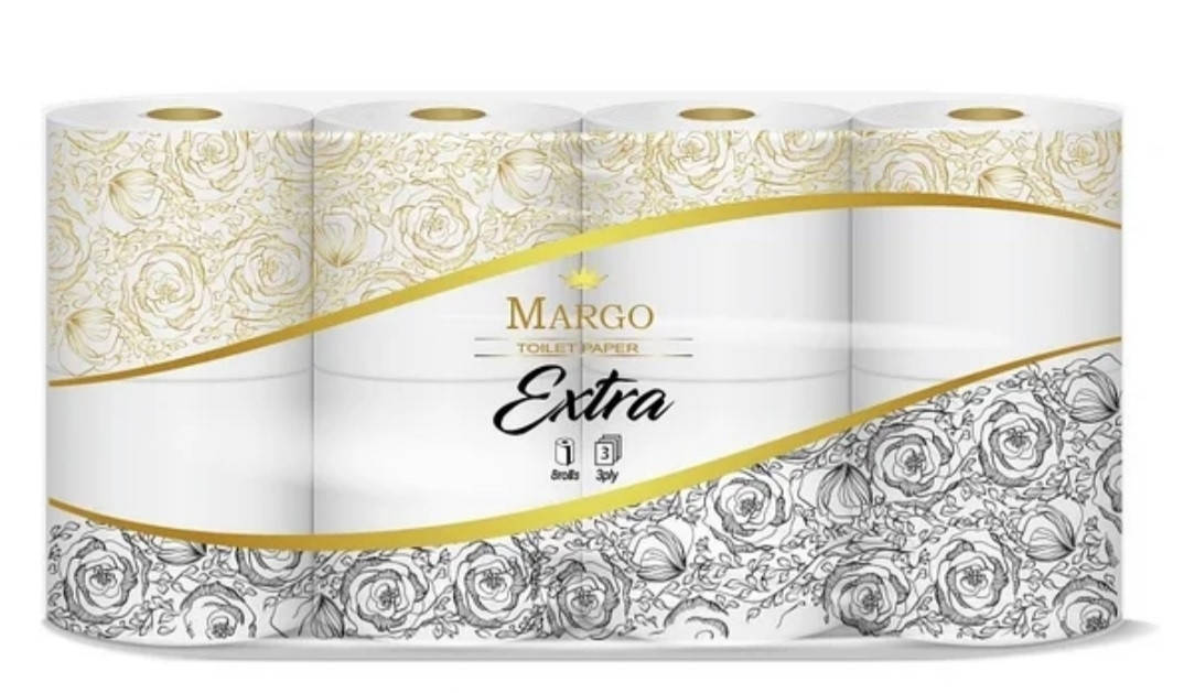 

Туалетная бумага целлюлозная белая Марго Extra,150 отрывов, 3 слоя, 8 рул./уп, Белый