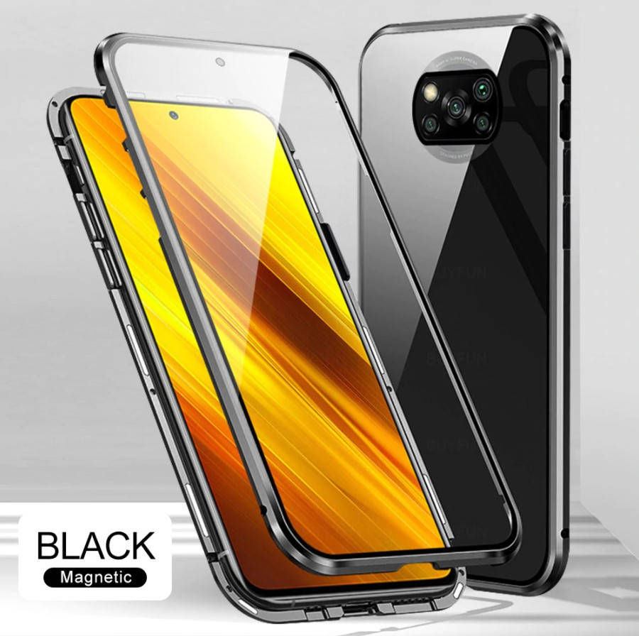 

Магнитный чехол Magnetic для Xiaomi Poco X3 NFC два стекла (Разные цвета) Черный