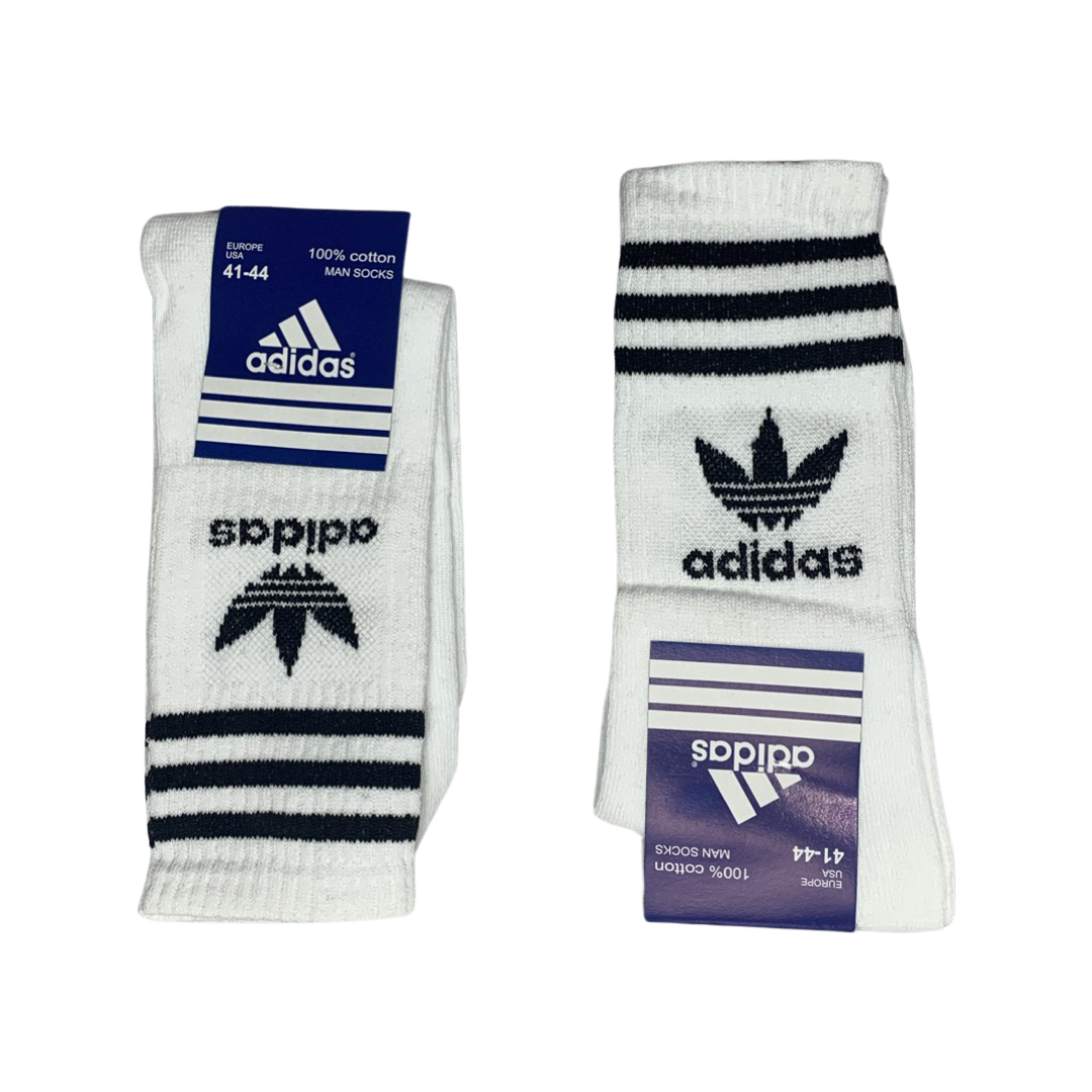 

Носки Adidas высокие спортивные Адидас белые с чёрным тренировочные с логотипом