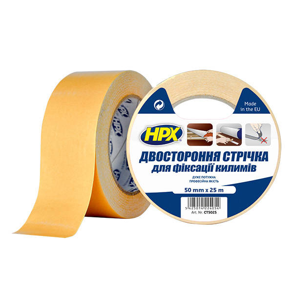 

CARPET TAPE - 50мм x 25м - для ковровых покрытий и линолеума, двусторонняя лента (скотч) HPX