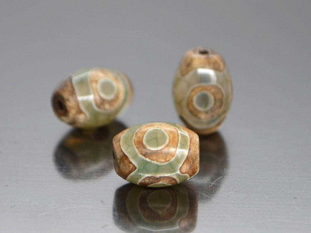 

3 глаза бочонок 13*11мм - бусина Дзи, зелено-коричневая, 1 сорт