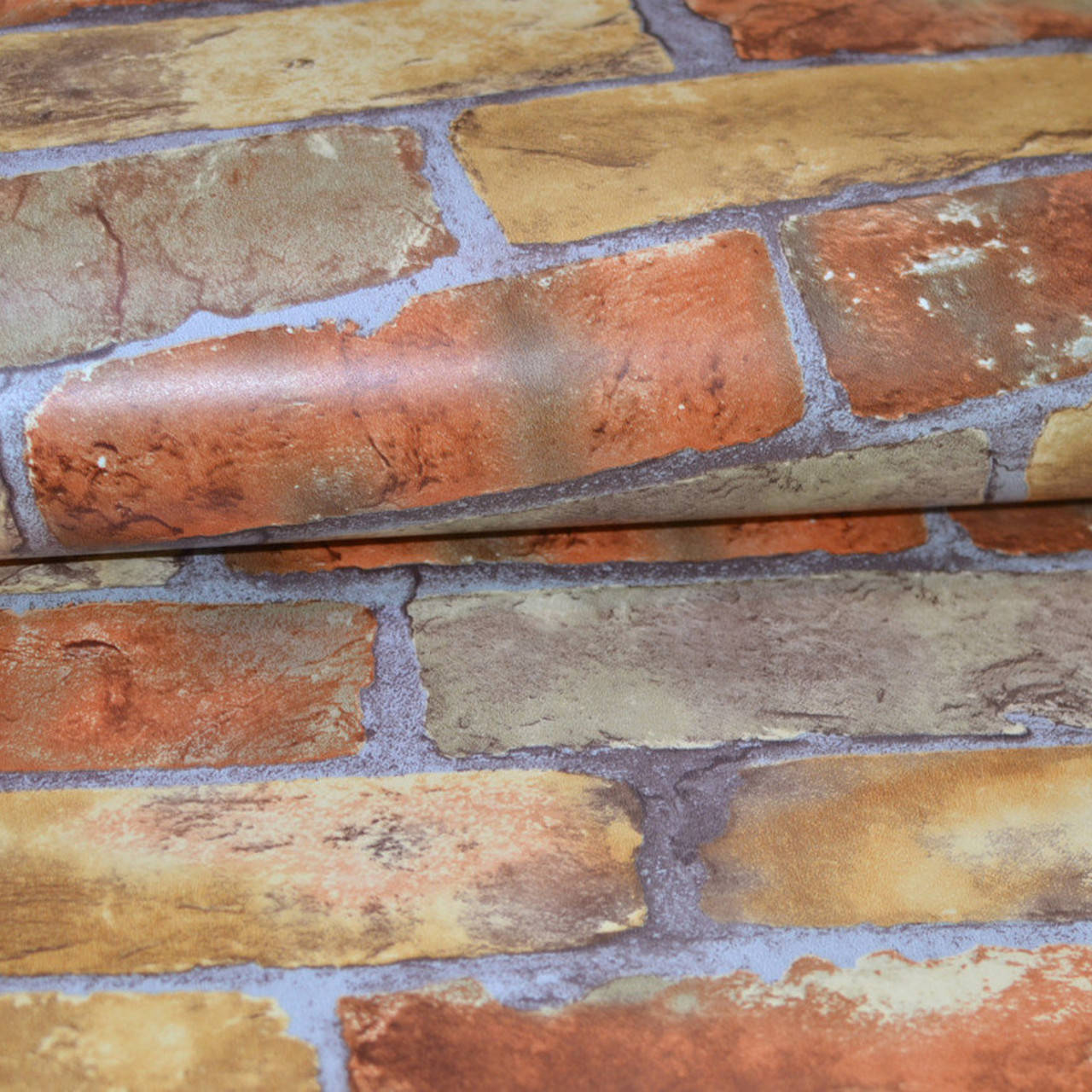 

Обои для стен бумажные влагостойкие под кирпич красный оранжевый 0,53*10м.