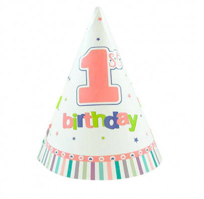

Колпачок праздничный "1-ST BIRTHDAY РОЖЕВИЙ"