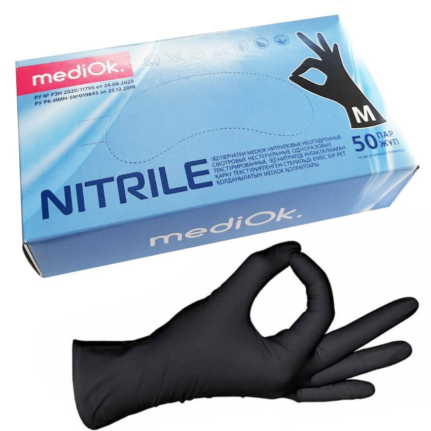 

Нитриловые перчатки MediOK, М (7-8), черные, 100 шт, Черный