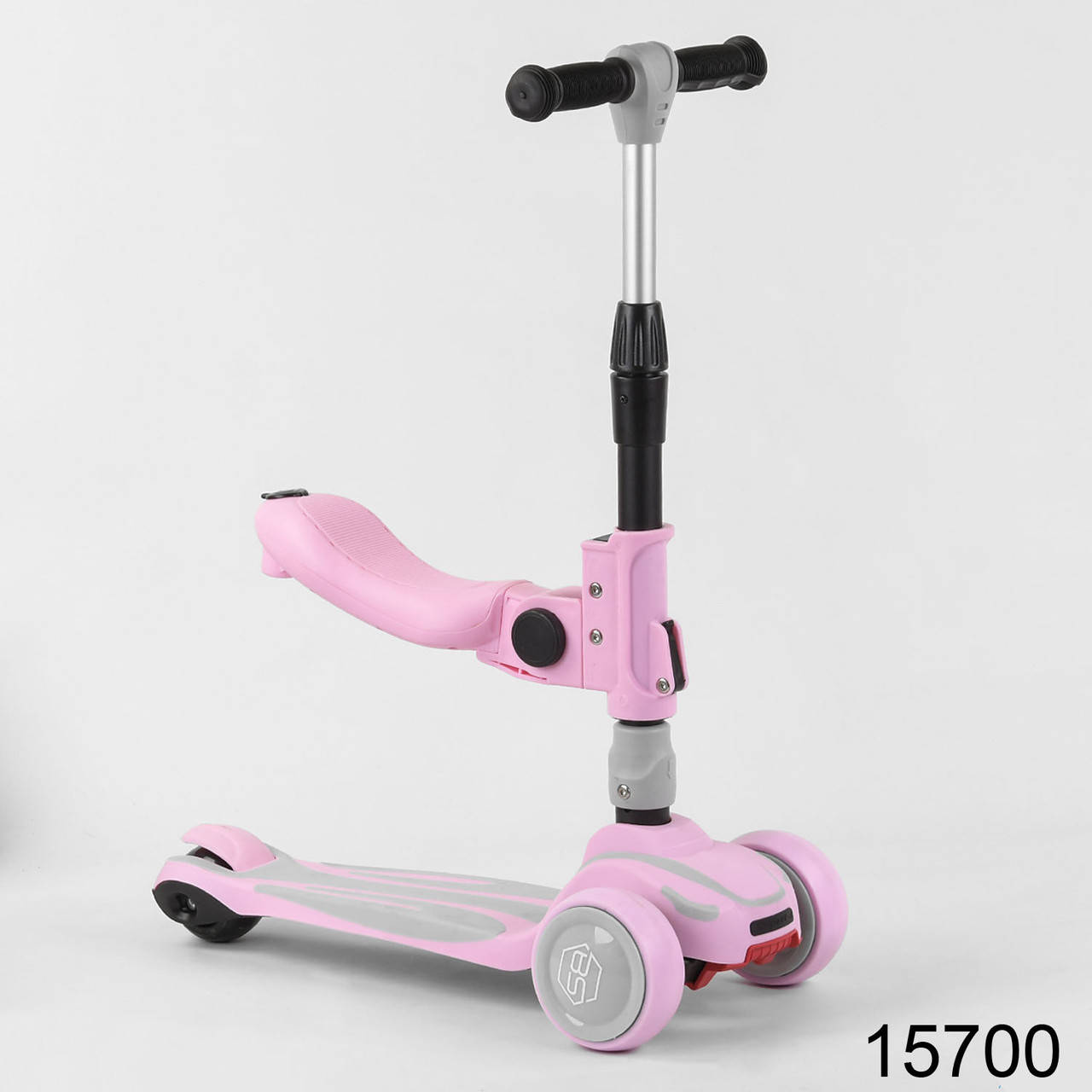 

Самокат с сидением беговел Best Scooter ST 15700 детский трехколесный Розовый