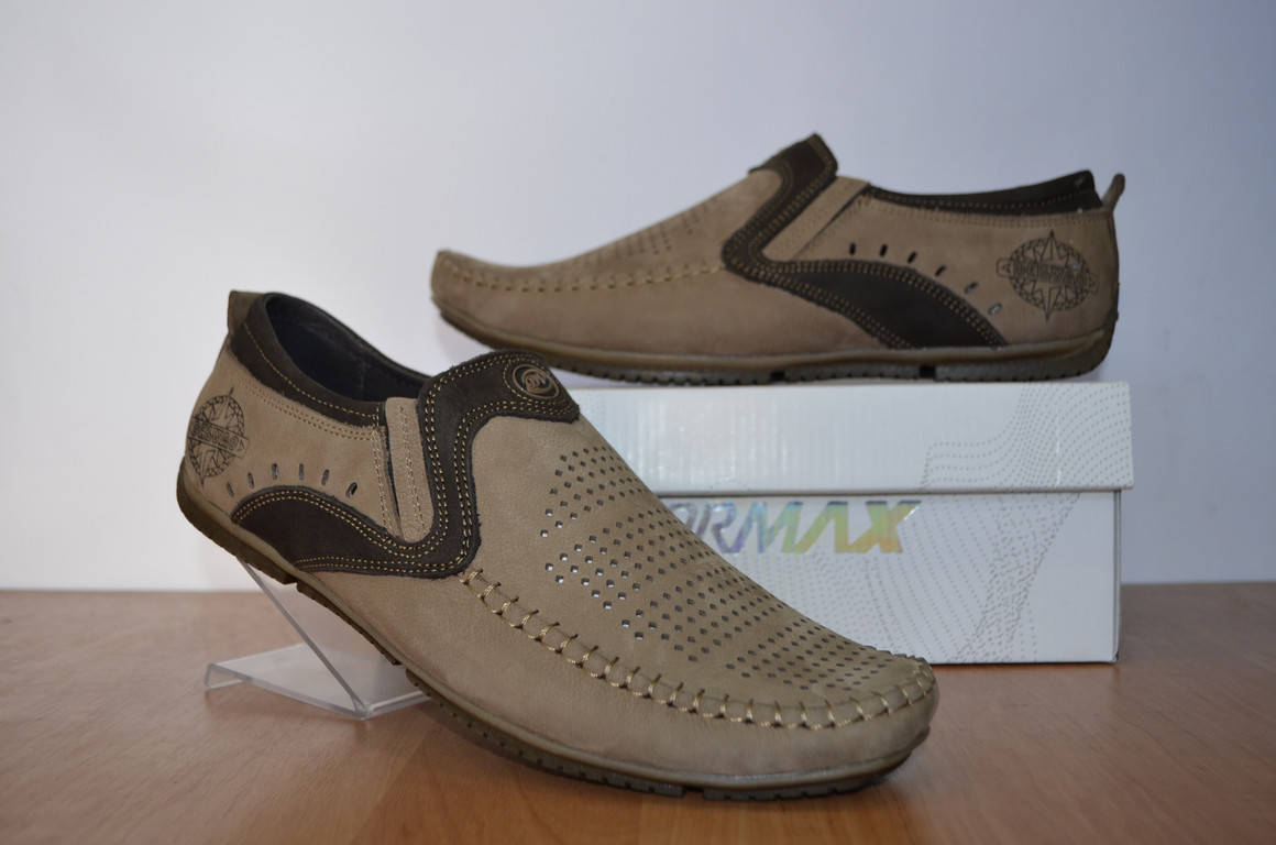 

Мужские летние мокасины.Легкие кожаные туфли.Натуральная кожа. 44, Бежевый