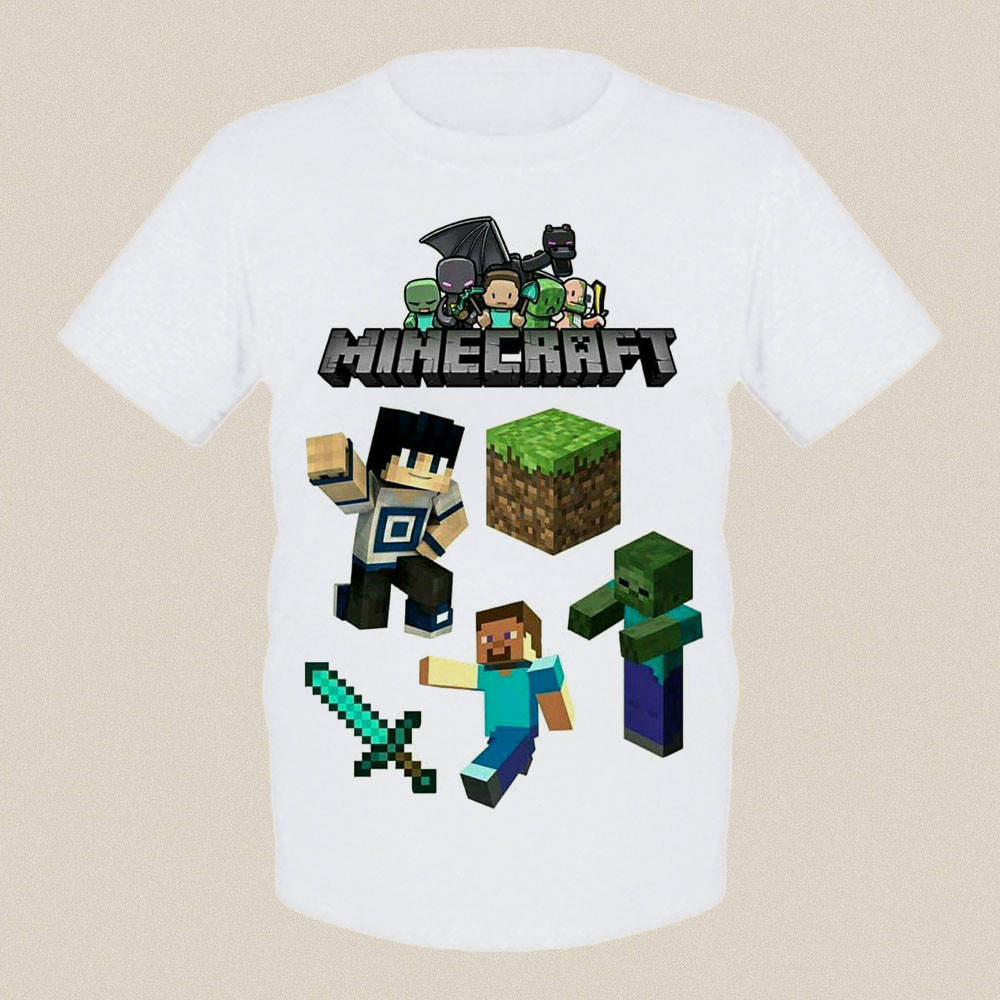 

Футболка детская с рисунками Minecraft белая Майнкрафт 128