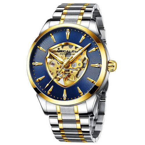 

Мужские часы Megalith 8210M Silver-Gold- Blue -Механика с автоподзаводом