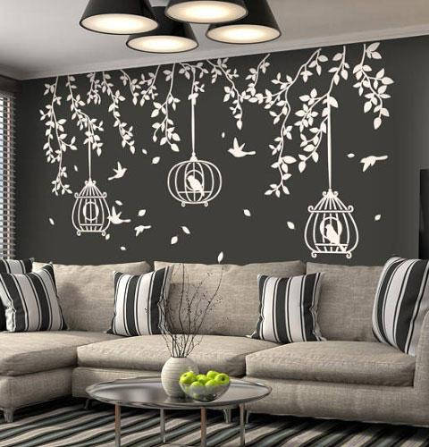 

Виниловая наклейка Веточки дерева с клетками и птицами (наклейки деревья на стену) матовая 2000x1000 мм, Разные цвета
