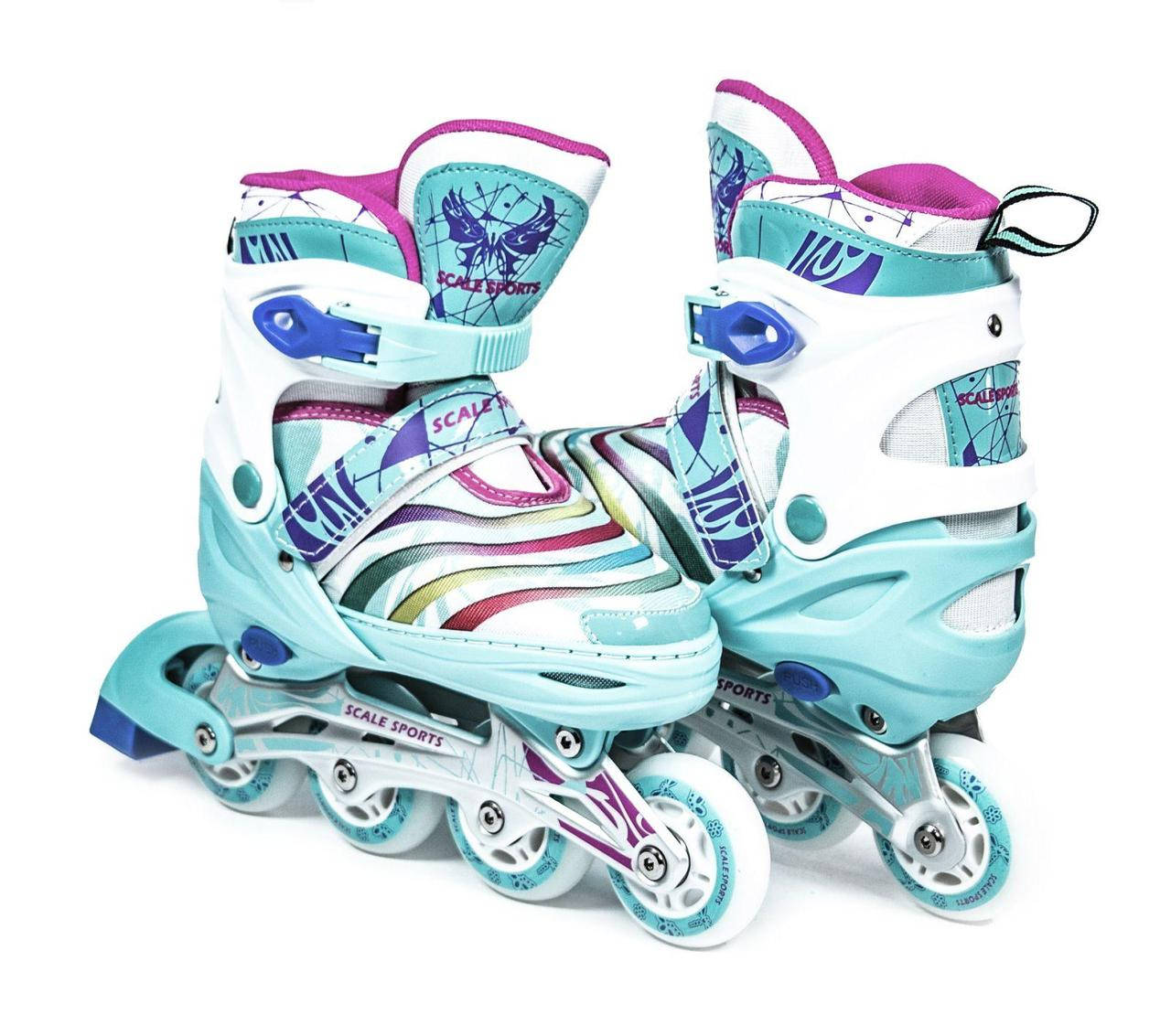 

+ ПОДАРОК Детские раздвижные ролики Scale Sports 907 Нежно-Бирюзового цвета, размер 29-33, Бирюзовый