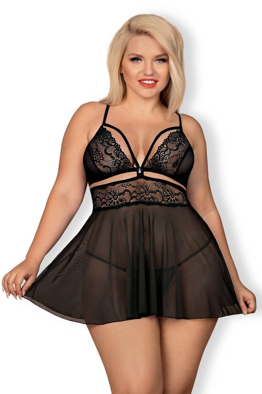 

Пеньюар большого размера черный Obsessive 838 XXL (50-52)
