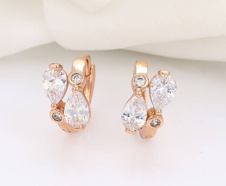 

Серьги кольца, Два цирконии, медсплав Xuping, 14К