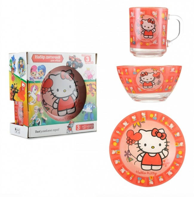 

Набор детской посуды "Hello Kitty" тарелка, чашка, пиала (A9551/18)