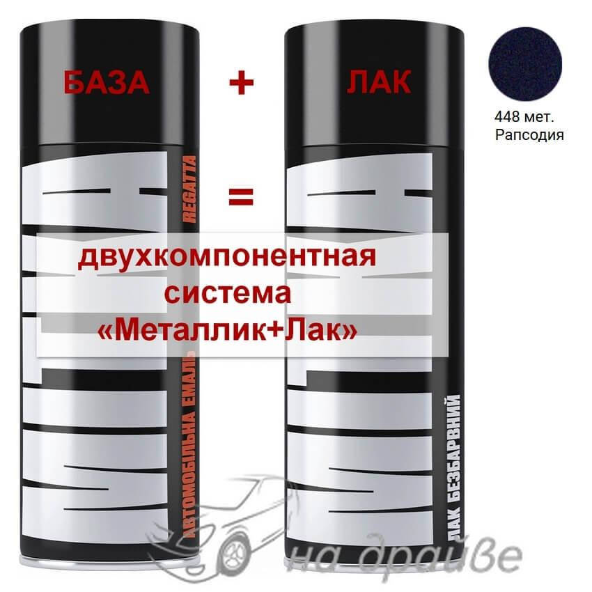 

Эмаль базовая 448 Рапсодия металлик + Лак аэрозоль 400мл Mitka, Синий