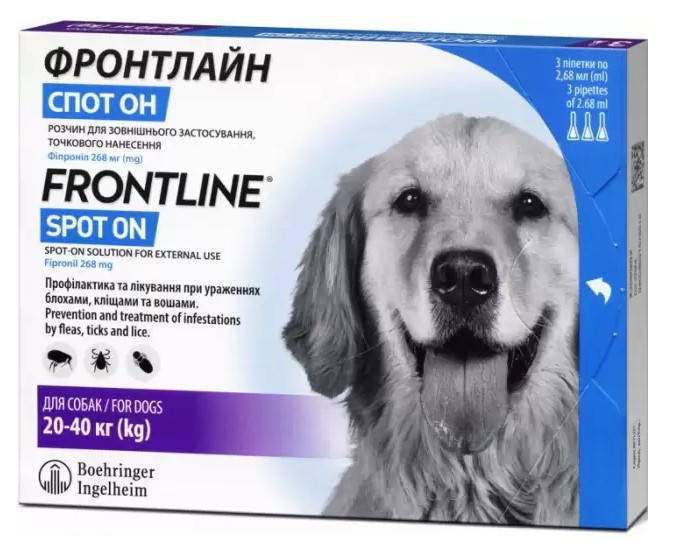 

FrontLine (Фронтлайн) Spot On капли от блох и клещей для собак 20-40кг (1пипетка)