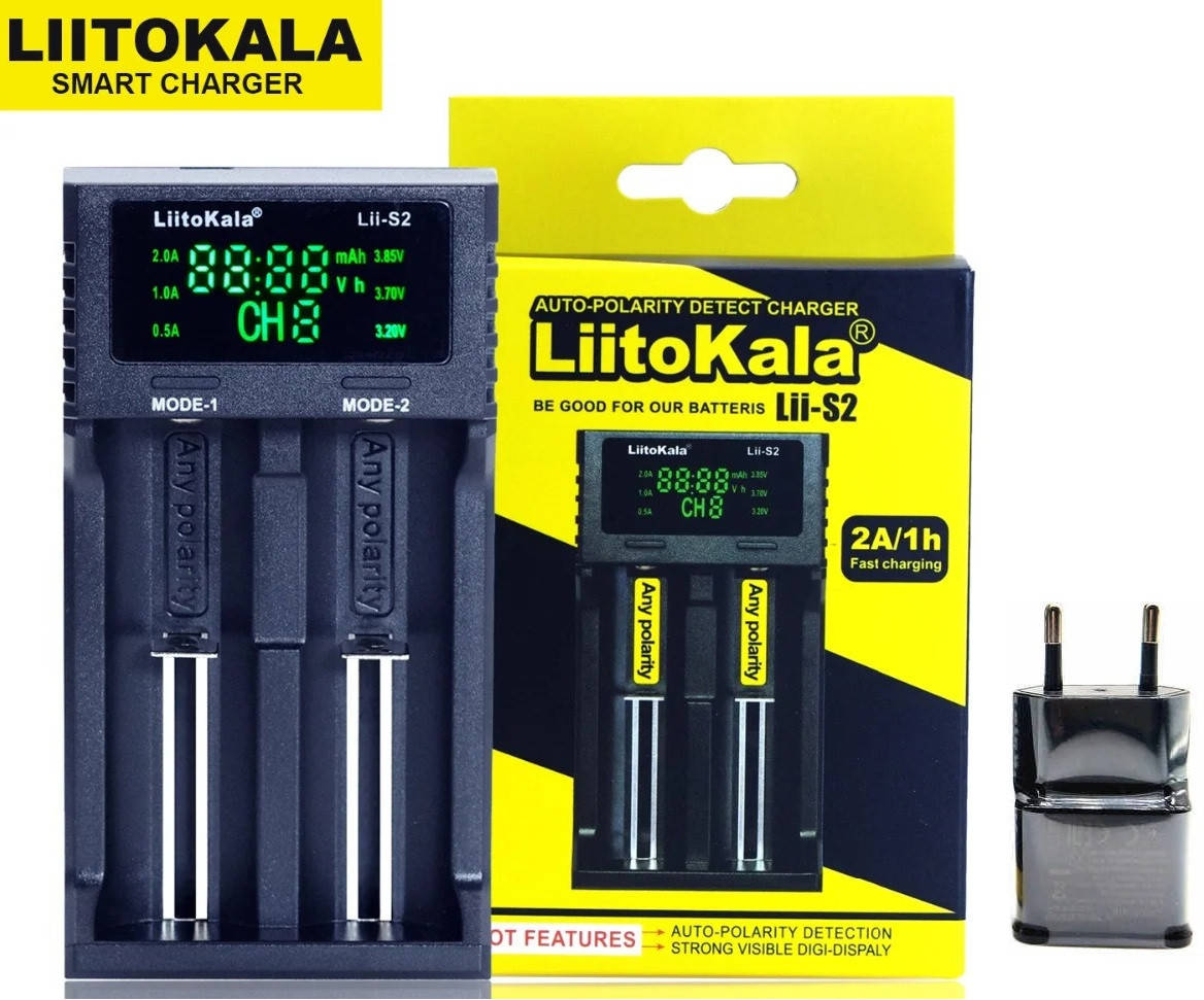 

Универсальное зарядное устройство LiitoKala Lii-S2 для АА, ААА, 18650, 26650 с USB адаптером в комплект