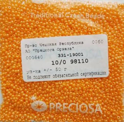 

Чешский Бисер Preciosa № 10/0 98110 (жемчужный оранжевый) / 10 г