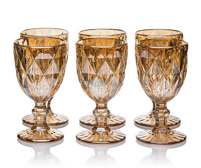 

Келихи для вина з кольорового скла 6 шт Glassware 240 мл Золотий EK10974