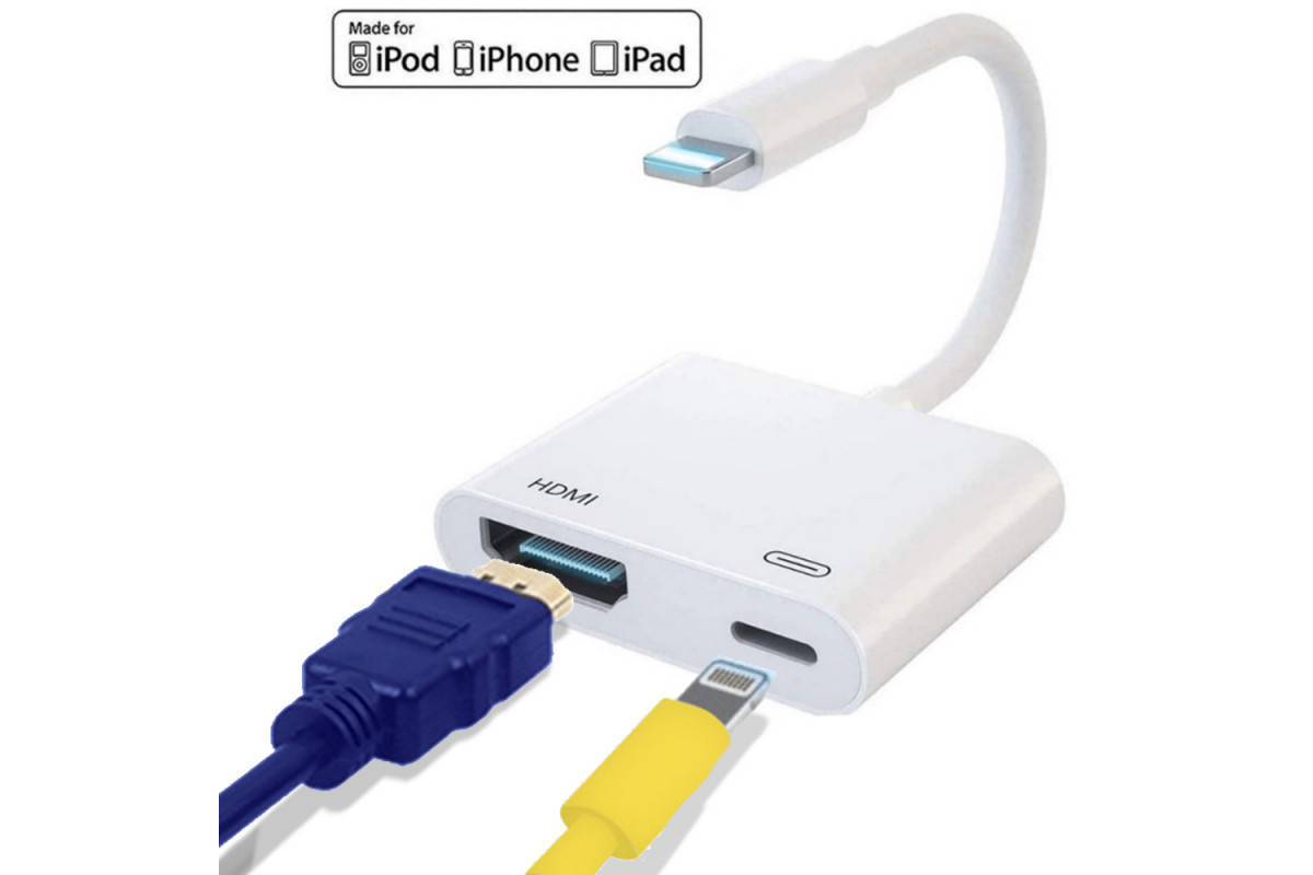 

Переходник для iPhone на HDMI адаптер на iPad для телевизора кабель с iPhone to TV 1080P для проектора, Белый
