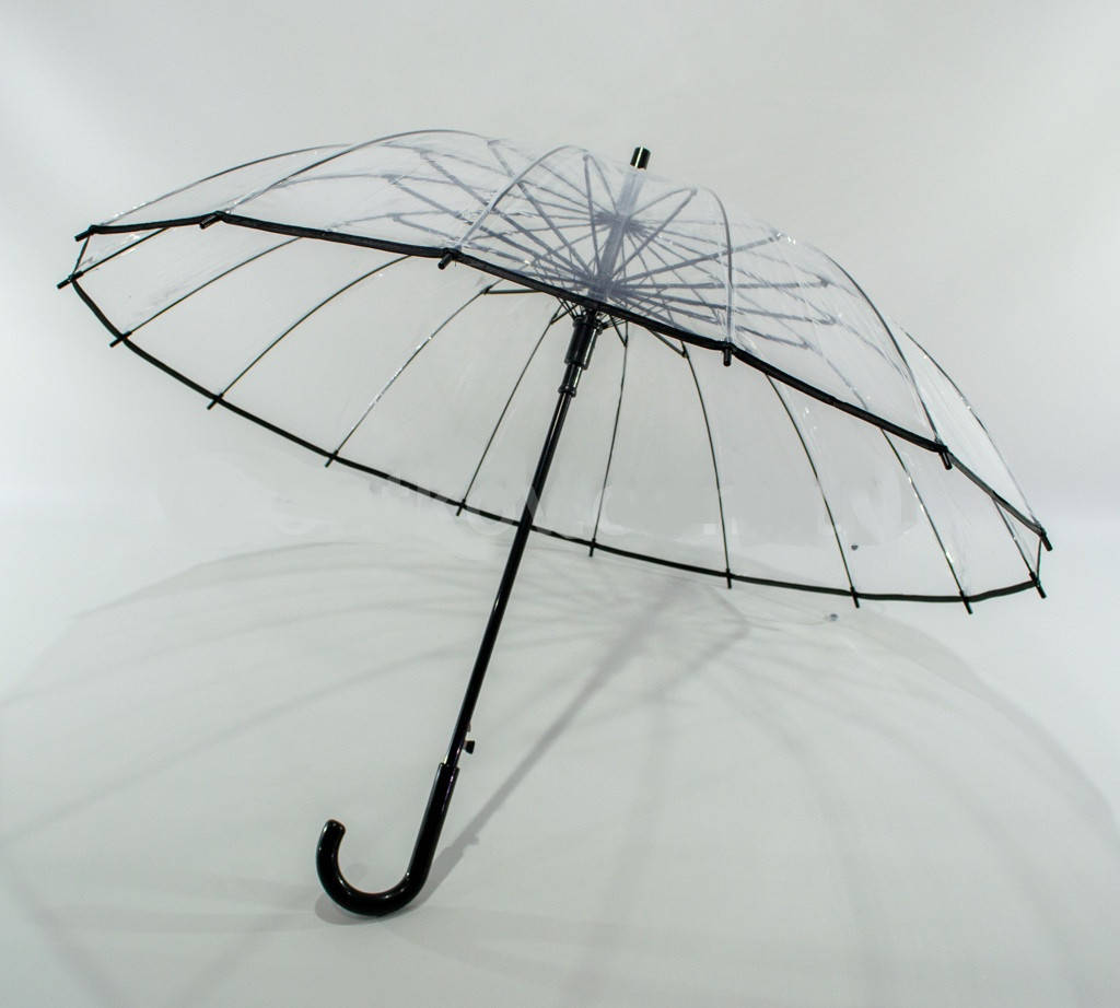 

Прозрачный зонт трость 16 спиц полуавтомат с чехлом без рисунков, Черный