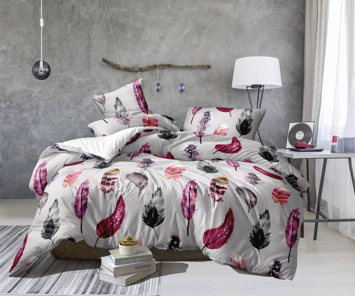 

Перья на белом - Бязь 3D - Евро комплект, Белый