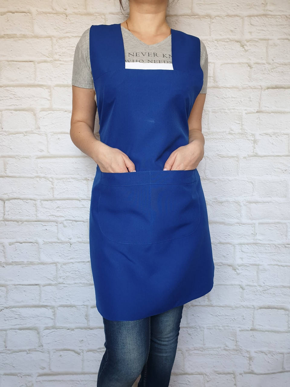 

Фартук для продавца синий. Ткань: габардин.
