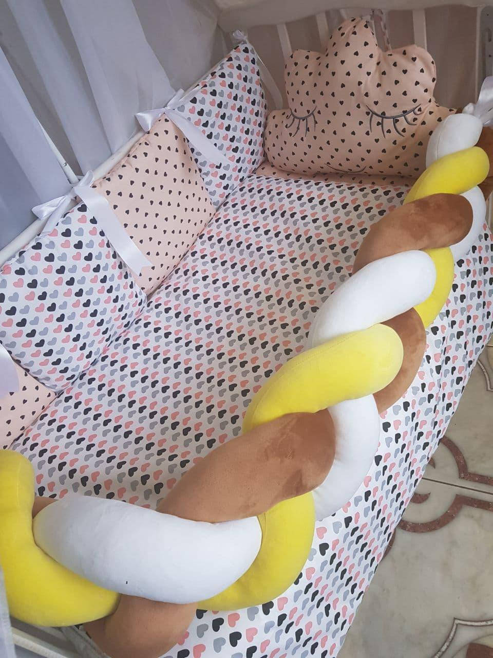 

Комплект детского постельного белья TM Bonna "Коса" с бортиком косичкой из велюра. Сердечки, Персиковый