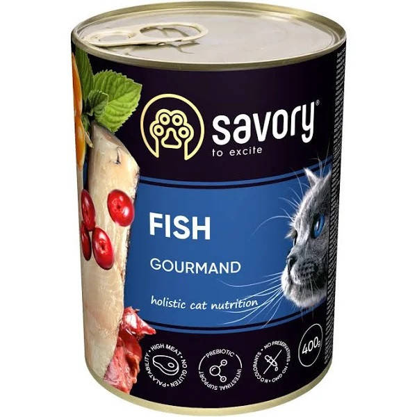 

Влажный корм для привередливых котов Savory Cat Can Adult с рыбой 400гр