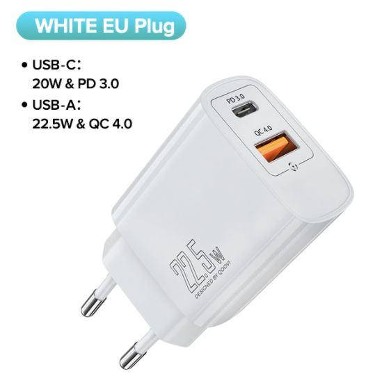 

Зарядное устройство 22.5W с PD3.0 (USB-C) и QC3.0 с быстрой зарядкой для смартфона телефона iPhone Android