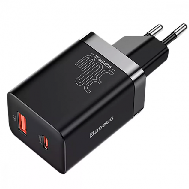 

ЗП Baseus Super Si Pro Quick Charger Type-C+USB 30W, Black, Черный