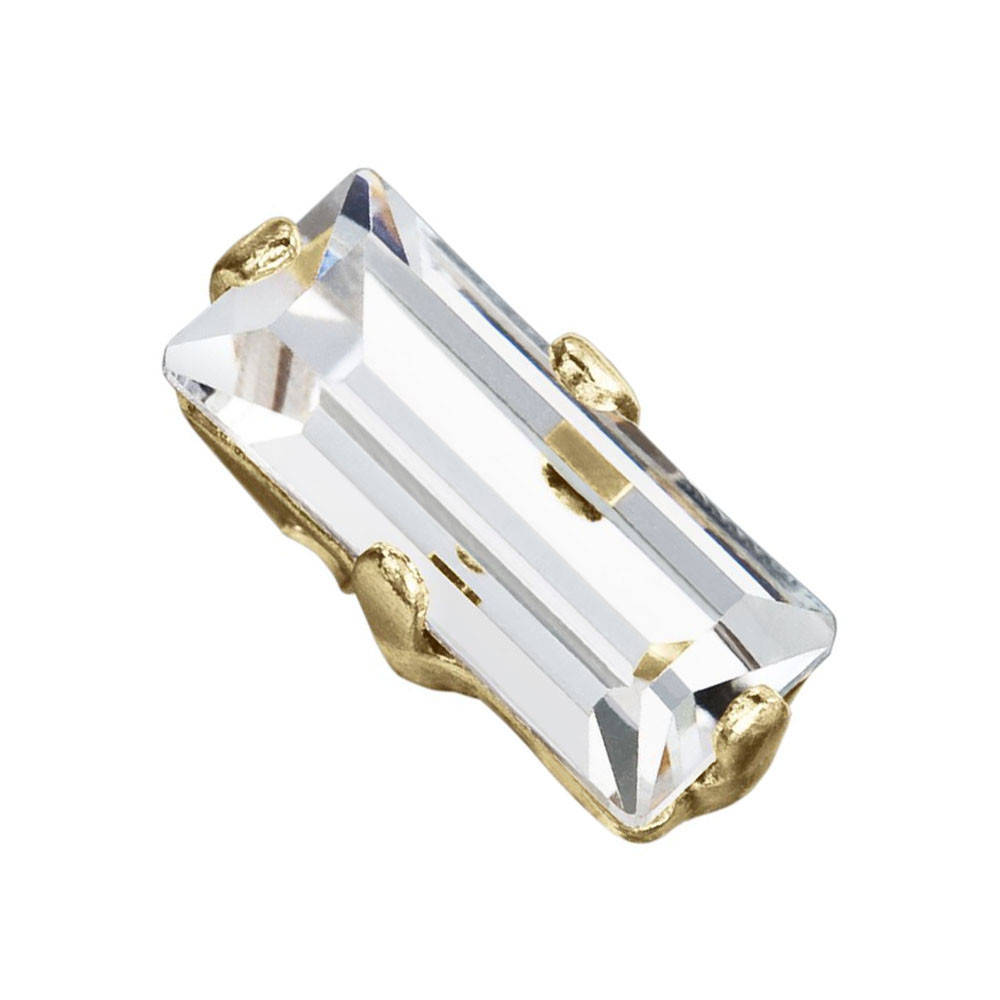 

Багеты Maxima в цапах Preciosa (Чехия) 7x3 мм Crystal/золото, Белый