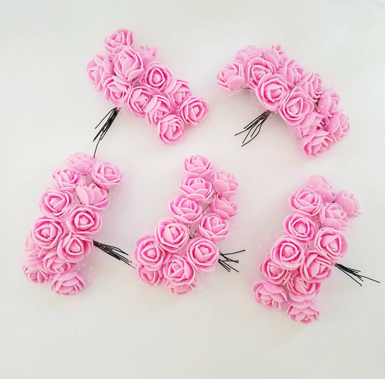 

Розы фоамиран с фатином розовые 12 шт, Розовый