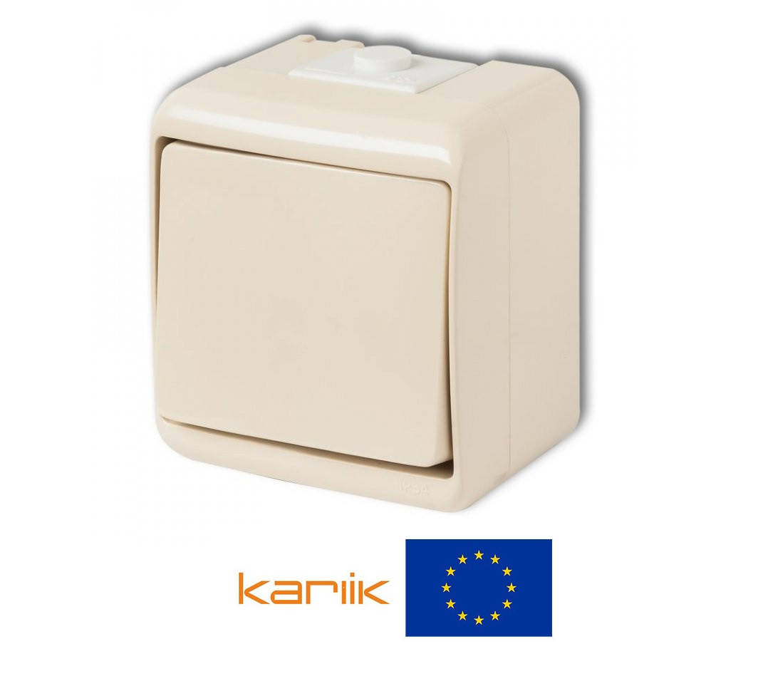 

Выключатель 1-клавишный IP54 Karlik JUNIOR 1WHE-1 бежевый наружный 10А 250В (влагозащищенный)