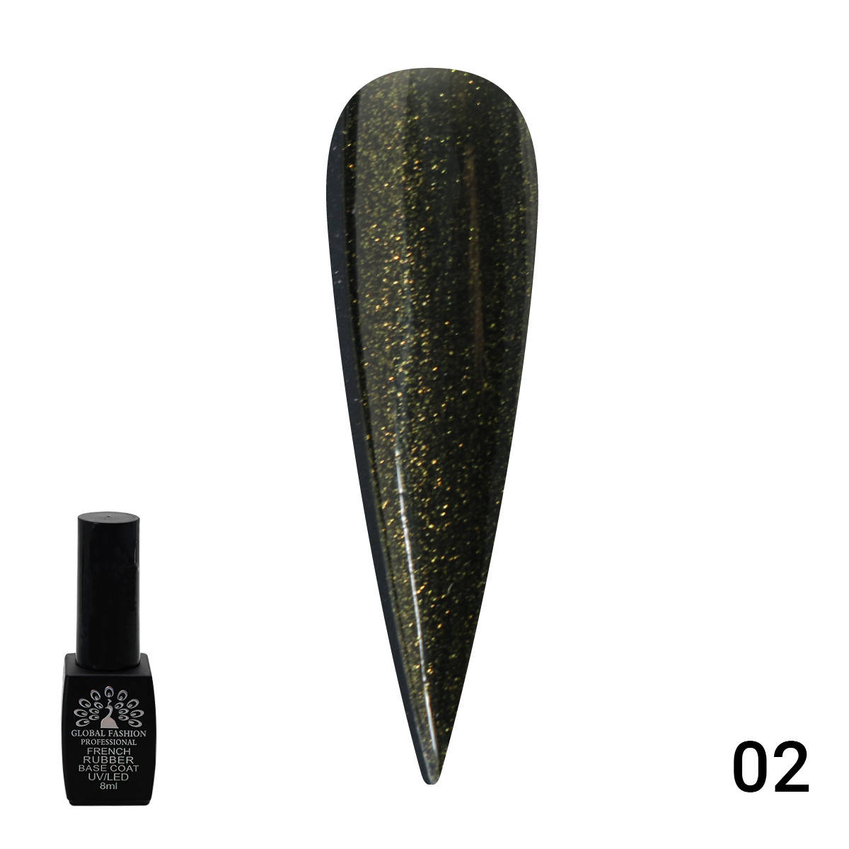 

Камуфлирующая черная база с шиммером Global Fashion French Rubber Base № 02, 8 мл