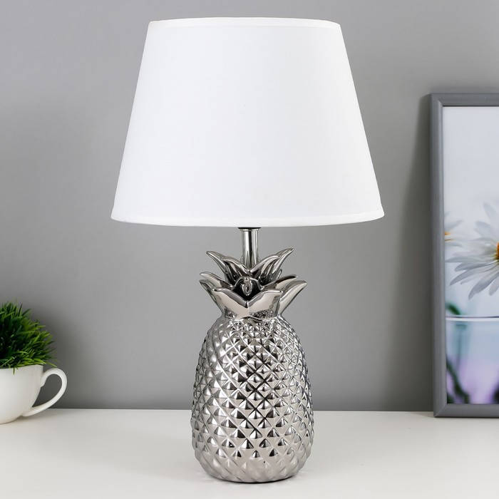 

Торшер - лампа настольная с абажуром Ананас серебряный с белым 37 см., Белый