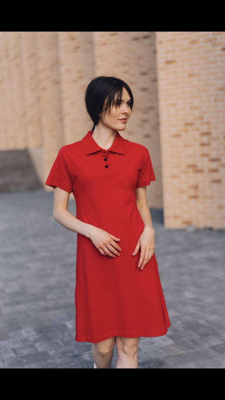 

Платье женское трикотажное на лето ткань "лакоста" воротник поло цвет красный