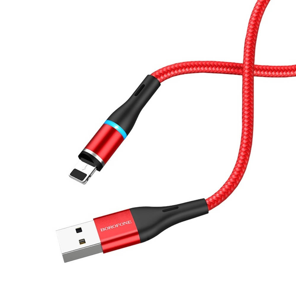

USB кабель магнитный Borofone BU16 Lightning 1,2m 2.4A красный