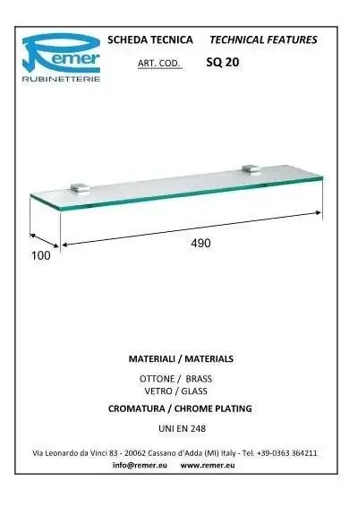 

Полка Remer Square SQ20 стекло, Белый