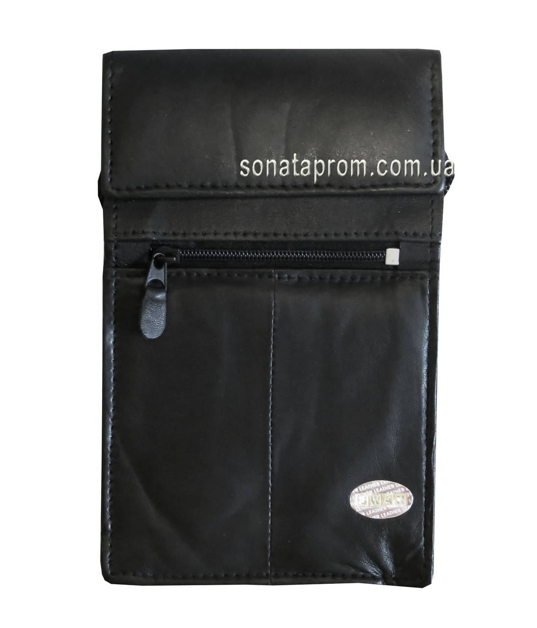 

Кожаная сумочка кошелек на шею, Черный