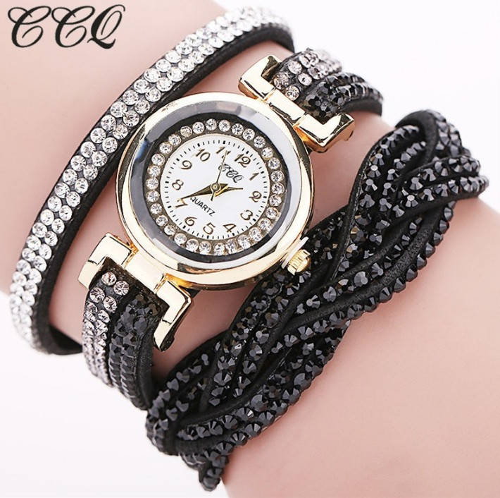 

Женские наручные часы-браслет со стразами Crystal black