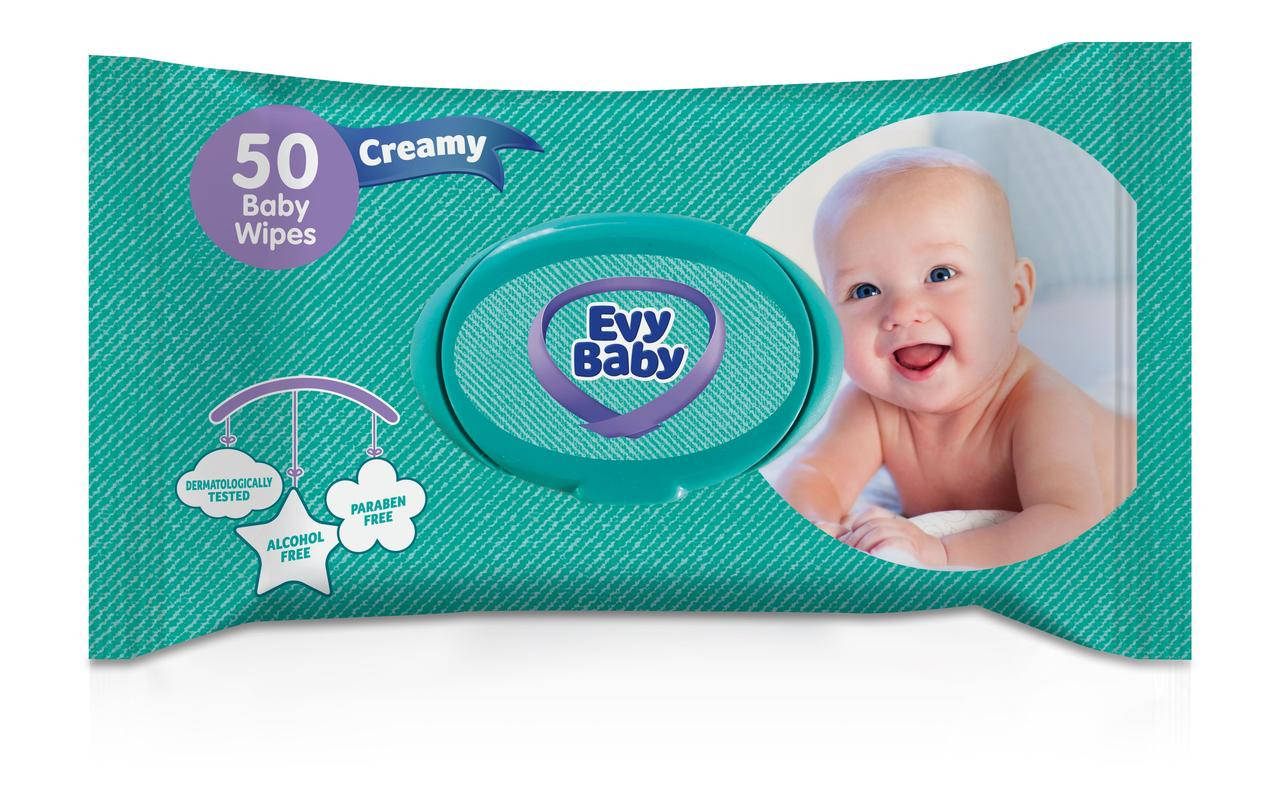 

Салфетки детские влажные Evy baby Creamy c алоэ вера 50 шт