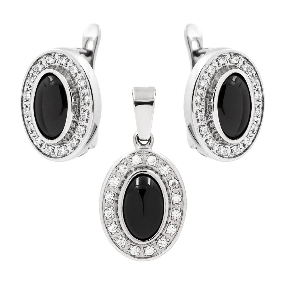 

Набор керамической бижутерии, родий, серьги с кулоном, овалы