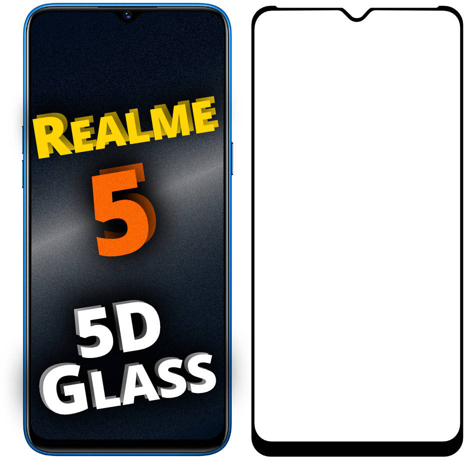 

5D стекло Realme 5 (Защитное Full Glue) Black (Реалми 5), Черный