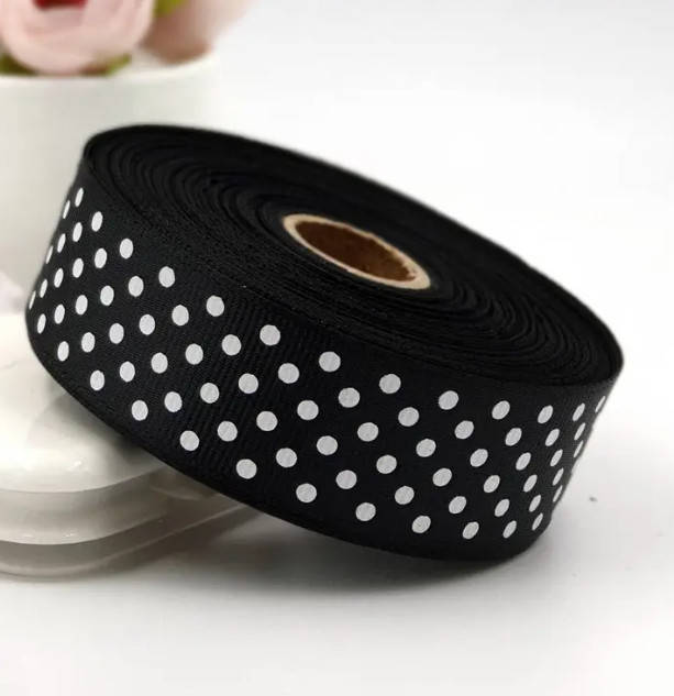 

Лента репсовая черная в белый горошек, 2,5 см