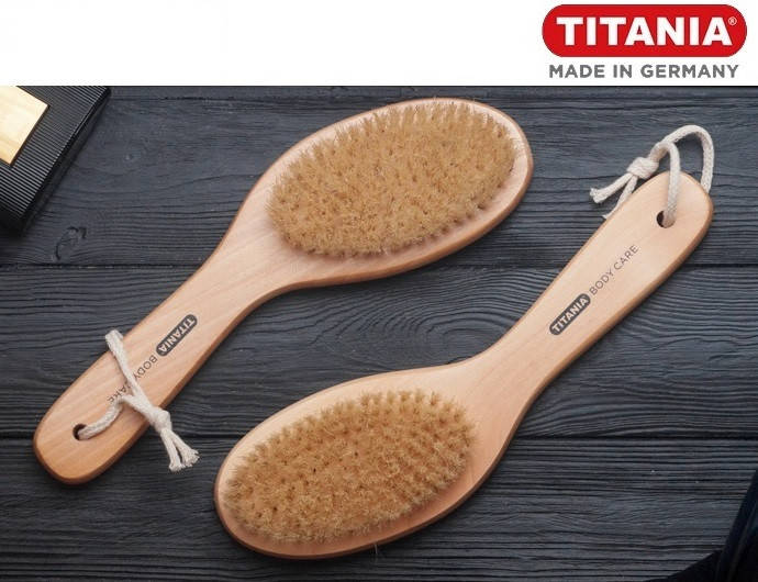 

Деревянная щетка для сухого массажа с натуральным ворсом из агавы TITANIA art.2833, Коричневый