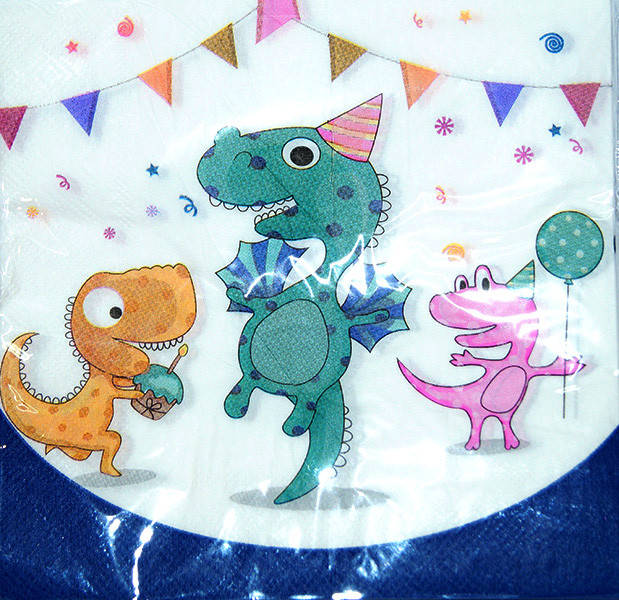 

Салфетки бумажные "Динозавры" 15 шт, Разные цвета