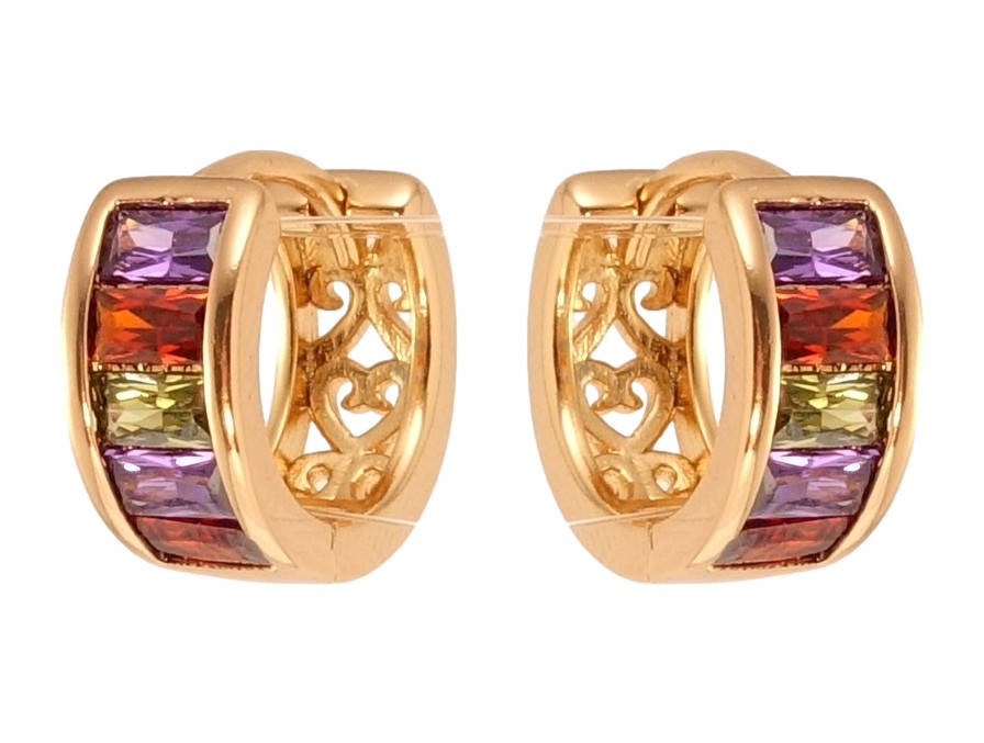 

Серьги Xuping Позолота 18K колечки "Дорожка из цветных прямоугольных кристаллов"